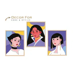 SAF Purple & White 3 Pieces Boho Woman Printed Framed Wall Art image 2