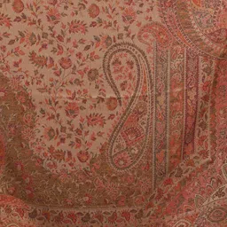 Exotic India Light Taupe Reversible Jamawar Wool Shawl with Woven Paisleys image 2