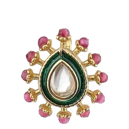 Adwitiya Collection 24 CT Gold-Plated Kundan Stone-Studded & Pearl Beaded Clip-On Nose Pin image 2