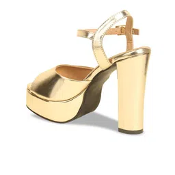VALIOSAA Women Gold-Toned Party Block Peep Toes image 3