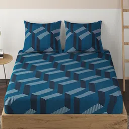 HOKIPO Geometric 135 GSM Fitted King Bedsheet with 2 Pillow Covers image 2