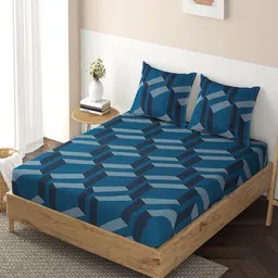 HOKIPO Geometric 135 GSM Fitted King Bedsheet with 2 Pillow Covers image 3