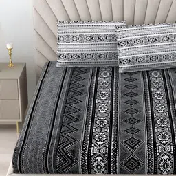 Salona Bichona Black & White Geometric 300 TC King Bedsheet with 2 Pillow Covers image 3