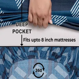 HOKIPO Geometric 135 GSM Fitted King Bedsheet with 2 Pillow Covers image 5