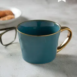 CLAY CRAFT Green & Gold-Toned 2 Pieces Premium Ceramic Glossy Mugs 320 ml Each image 4