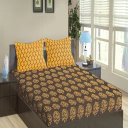 Trance Home Linen Damask & Dori 200 TC King Fitted Bedsheet with 2 Pillow Covers-image-99