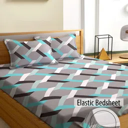 Aura Grey & White Geometric 180 TC Fitted Queen Bedsheet With 2 Pillow Covers-picture-13