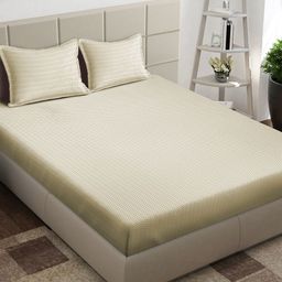 Arrabi Brown & Yellow Geometric 300 TC King Bedsheet with 2 Pillow Covers-picture-34