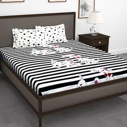 Story@home White Black Cotton 210 TC 1 King Double Bedsheet with 2 Pillow Covers-image-62