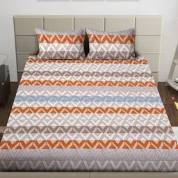 Arrabi Brown & White Geometric 300 TC King Bedsheet with 2 Pillow Covers image 5