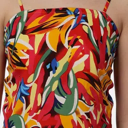 Popwings Abstract Printed Shoulder Strap Smocking Regular Top image 2