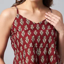 Orchid Blues Maroon Print Strappy Pure Cotton Top image 2