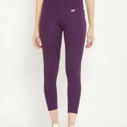 Clovia Purple Snug-Fit High-Rise 4 Pocket Active Tights-image-4