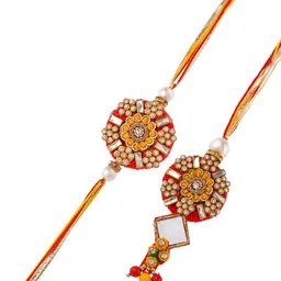 Aapno Rajasthan Set Of 2 Stone Studded Bhaiya Bhabhi Rakhi With Roli & Chawal image 2