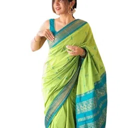 royal threads Women's Pure Kalyani Cotton Silk Saree with Exquisite Zari Cotton Border, Traditional Kalyani Cotton Sarees for Women, Includes Matching Blouse Piece image 4