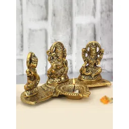 Ascension Golden Finish Laxmi Ganesh Saraswati Idol Showpiece image 2