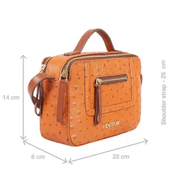 Hidesign Tan Brown Textured Leather Structured Sling Bag image 5
