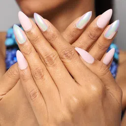 LICK Pack Of 2 Acrylic Press On Nails With Quick Dry Glue - Beige Sparkles & Blush Pink image 2