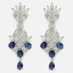 ZENEME Rhodium-Plated American Diamond studded Spiked Shaped Drop Earrings image 2
