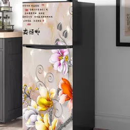WallDaddy Grey & Yellow Floral-Printed Refrigerator Sticker image 2