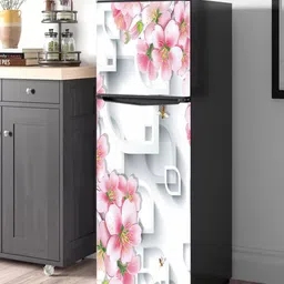 WallDaddy Grey & Pink Floral-Printed Refrigerator Sticker image 2