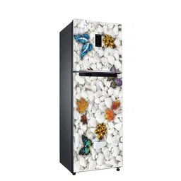 WallDaddy White & Blue Stone & Butterfly Printed Self-Adhesive Refrigerator Sticker image 2