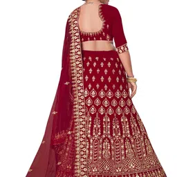 MANVAA Embroidered Beads & Stones Semi-Stitched Lehenga & Unstitched Blouse With image 4