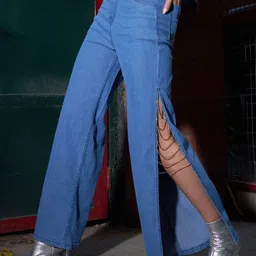 SASSAFRAS Women High-Rise Side Slit Light Shade Stretchable Jeans image 5