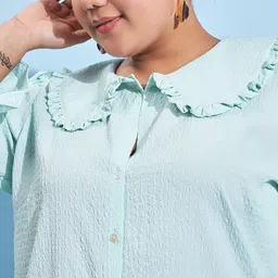 Athena Ample Plus Size Peter Pan Collar Bell Sleeve Shirt Style Top image 2