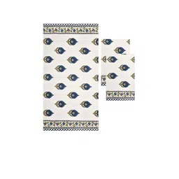 MAFATLAL 3 Pcs White & Blue Printed 210 GSM Pure Cotton Super Absorbent Towel Set image 2