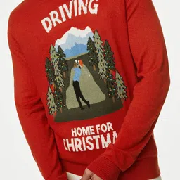 Marks & Spencer Graphic Printed Crew Neck Acrylic Pullover Sweater image 2