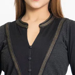 KEIKO Mandarin Collar Striped Straight Acrylic Kurta image 2