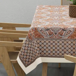 Clasiko Beige & Grey Printed Pure Cotton 6-Seater Rectangular Table Cover image 5