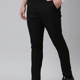 Kryptic Men Solid Cotton Blend Tapered Fit Cropped Formal Trousers image 4