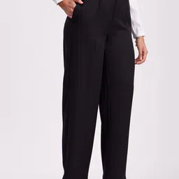 FableStreet Women Relaxed High-Rise Pleated Parallel Trousers image 2