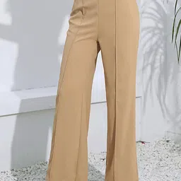 LULU & SKY Women High Rise Plain Parallel Trousers image 2
