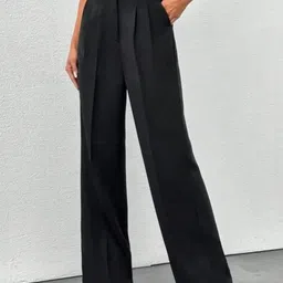 BROADSTAR Women Smart Loose Fit High-Rise Easy Wash Pleated Korean Pants image 2
