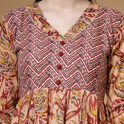 Indibelle Ethnic Motif Printed Pleated Pure Cotton A-Line Kurta with Trousers image 2