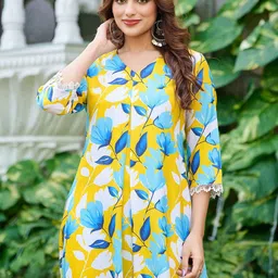 VIBE VISION Women Floral Printed Regular Kurta with Trousers image 3