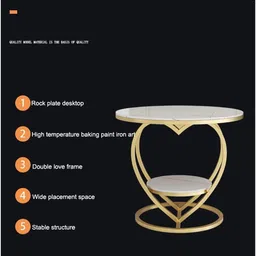 Vought Store Round 2 Tier Heart Shaped Coffee Table Tea Table Sofa Side Table Snack Table for Living Room Bedroom Drawing Room Or Office (Gold White) image 4