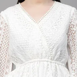 Style Quotient Self Design Puff Sleeve Cotton Lace Cinched Waist Top image 2