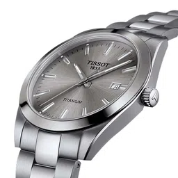 TISSOT Men Grey Titanium Dial & Silver Toned Bracelet Style Straps Analogue Watch image 5