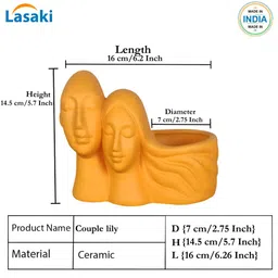 LASAKI Orange Textured Ceramic Couple Lily Planter With Holder image 3