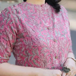 KALINI Floral Printed Mandarin Collar Straight Kurta With Trousers image 4