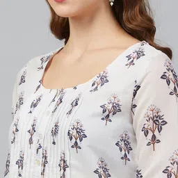 Biba Women White & Navy Blue Printed Kurta with Trousers image 4