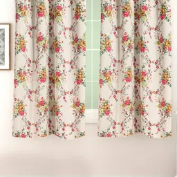 Swayam Floral Eyelet Window Curtain - Off White Base With Multi - Color Bloom Print-image-56
