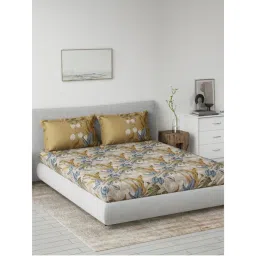 Ddecor Live Beautiful Cotton Grey Ethnic 144 Tc Fitted King Bedsheet with 2 Pillow Covers-image-13