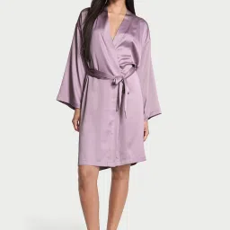 victoria's secret intimates Victoria's Secret Lavender Satin Midi Robe with Belt image 1