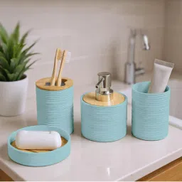 Story@Home Bamboo Bath Set 400 Ml Liquid, Soap Dispenser (Teal Blue)-image-54