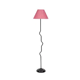 devansh Byron Pink Natural Fiber Floor Lamp with Black Iron Base image 1